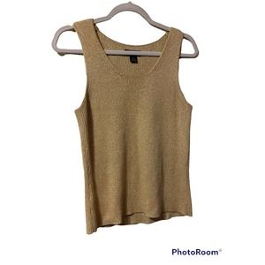 ANN TAYLOR Women’s Gold Shimmer Sleeveless Sweater Silk Tank Size Medium